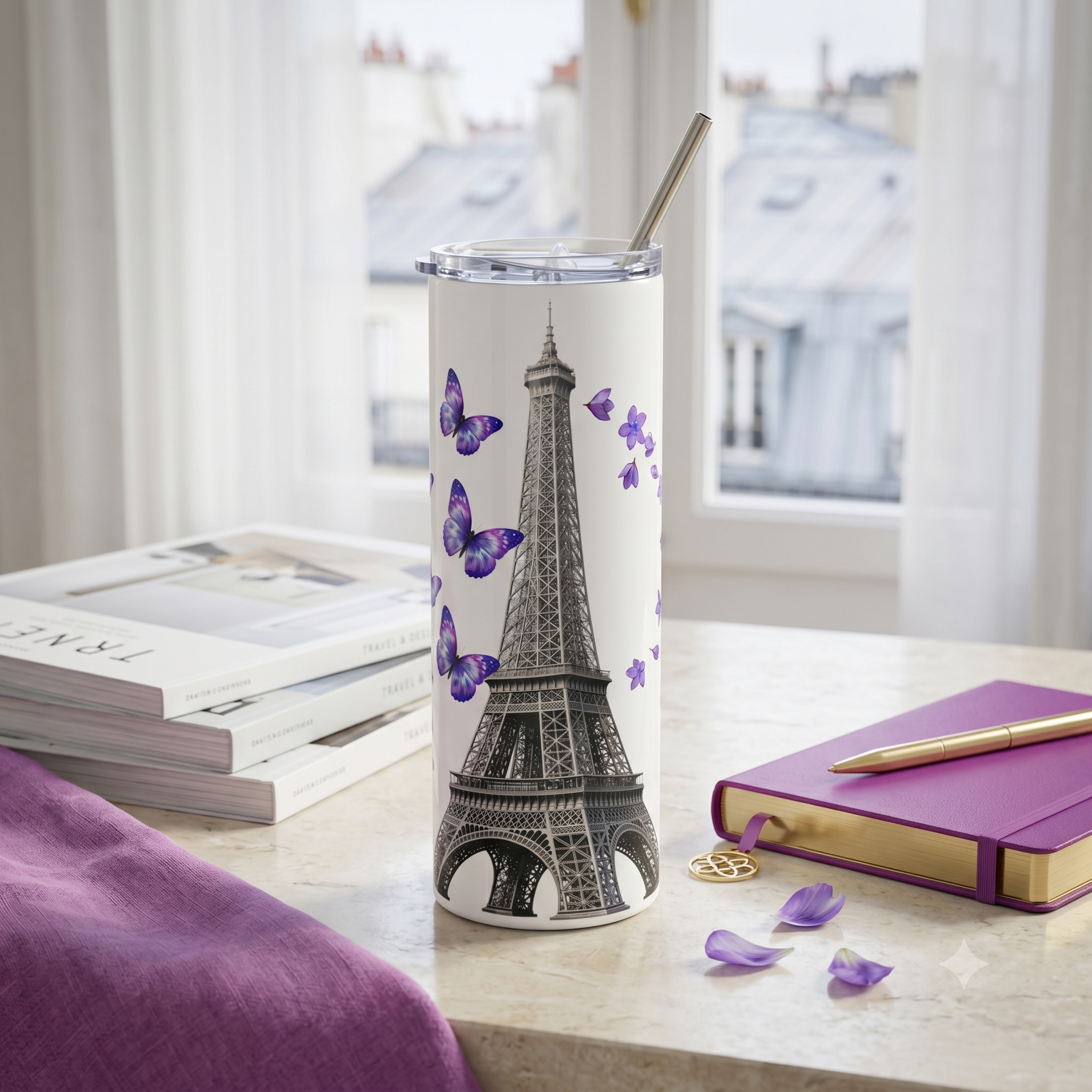tsgabrielle® • Paris - La Tour Eiffel • Tumbler • Stainless Steel • White • 20 oz