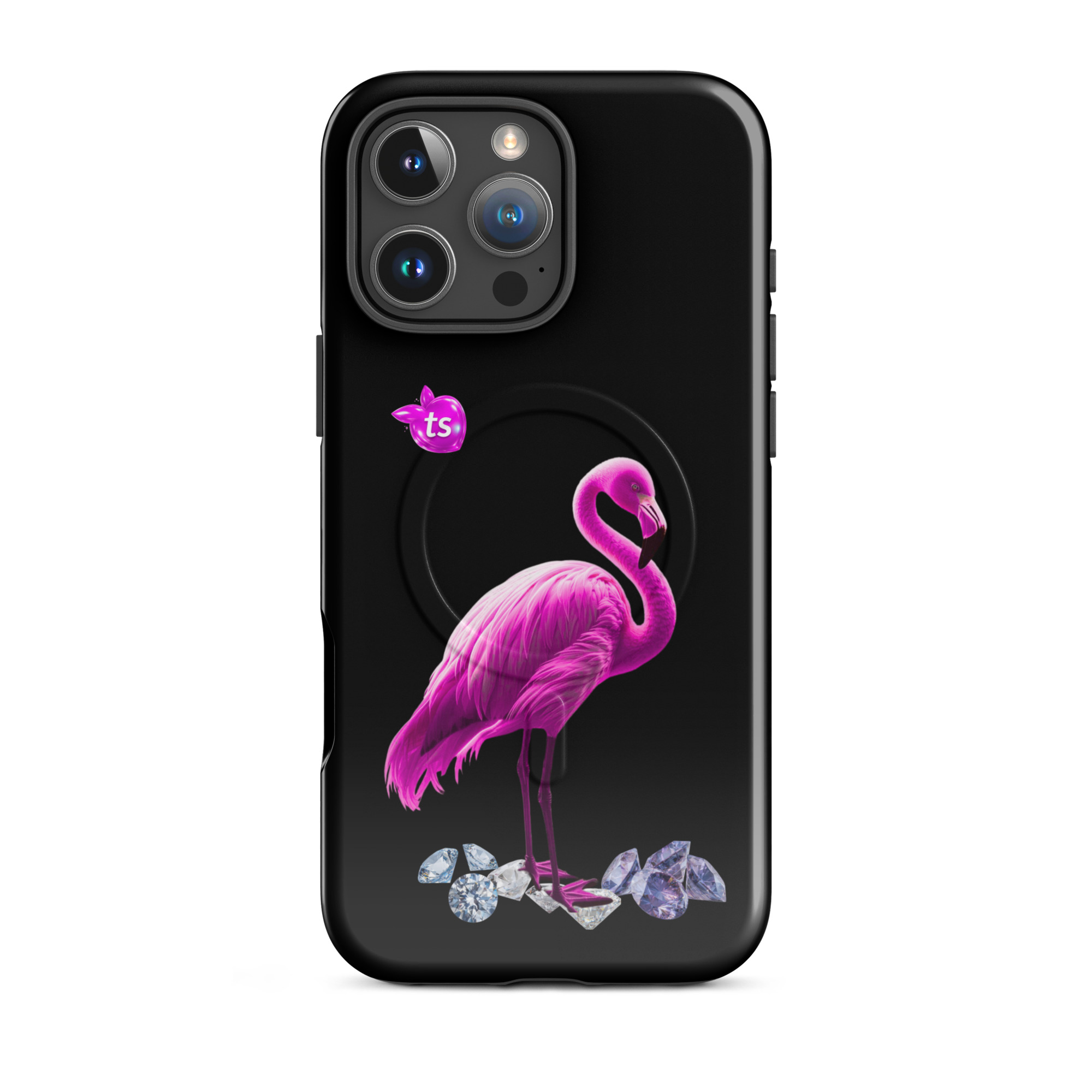 Flamant Rose MagSafe tough case iPhone 16 Pro Max, front view on white background