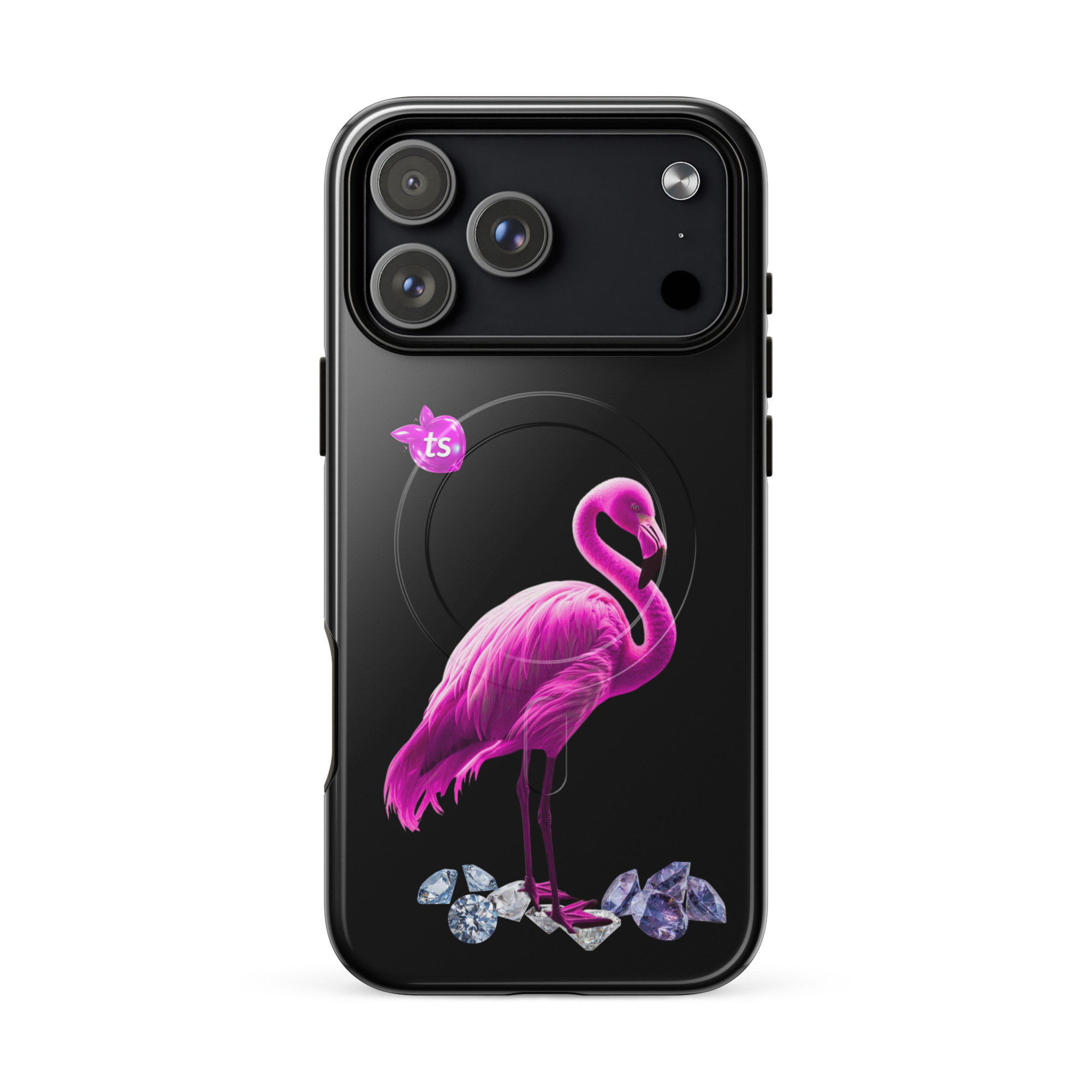 Flamant Rose MagSafe tough case iPhone 17 Pro Max, front view on white background