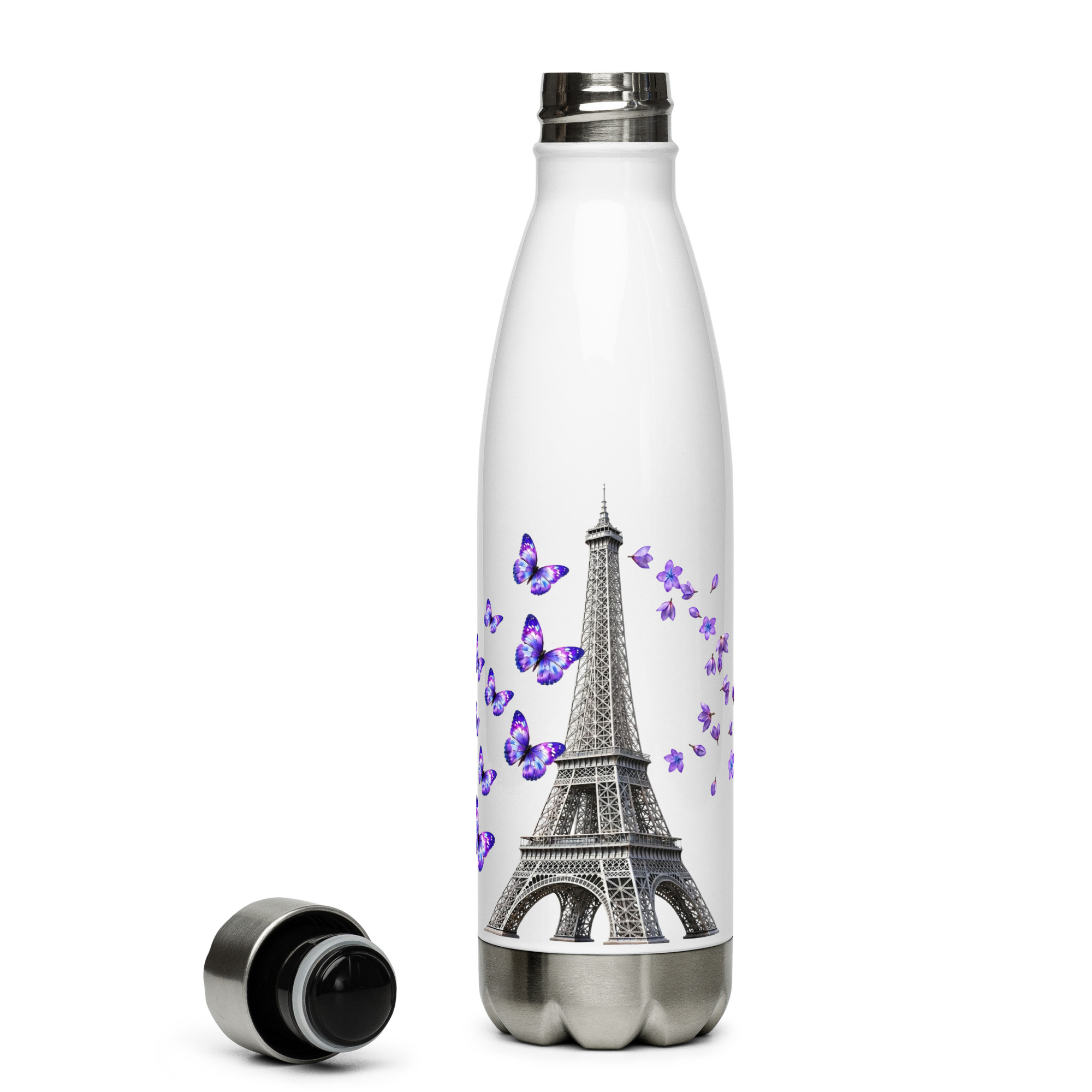 tsgabrielle® • Paris - La Tour Eiffel • Water Bottle • White • Stainless Steel • 17 oz